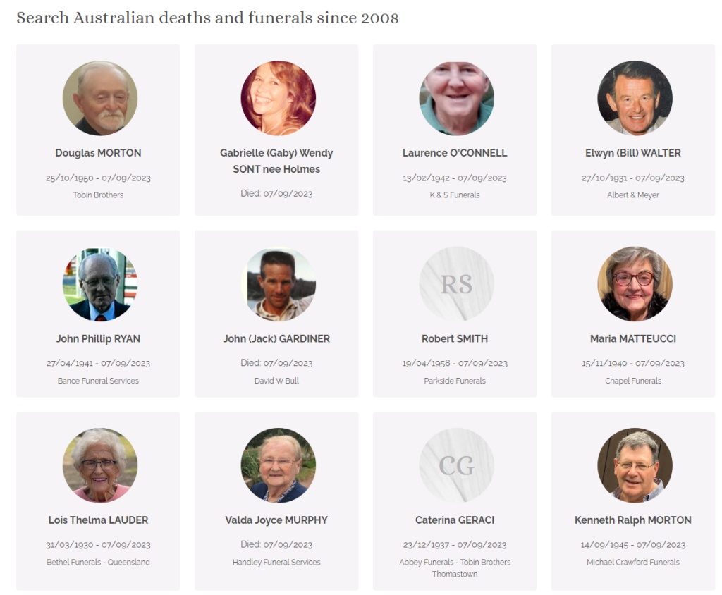 List of Australian Funeral and Death Notices in November 2023